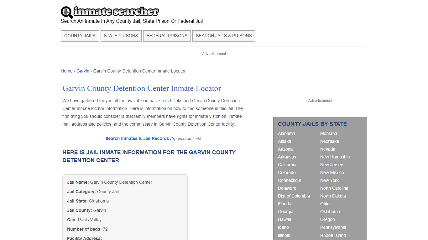 Garvin County Detention Center Inmate Locator - Inmate Searcher